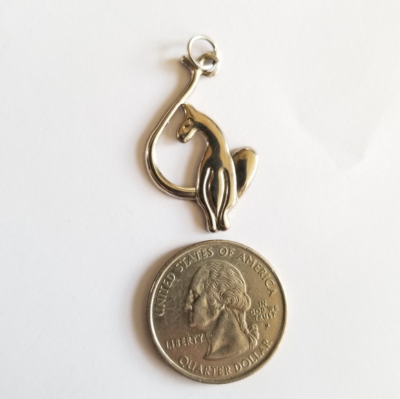 Kitty cat pendant charm silver tone Long tailed - Picture 5 of 7